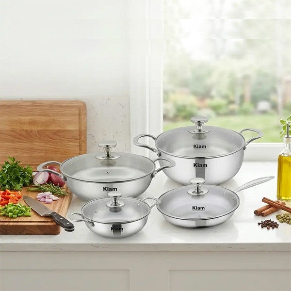 Kiam Tri-Ply Stainless Steal 7 Pcs Set with Glass Lids