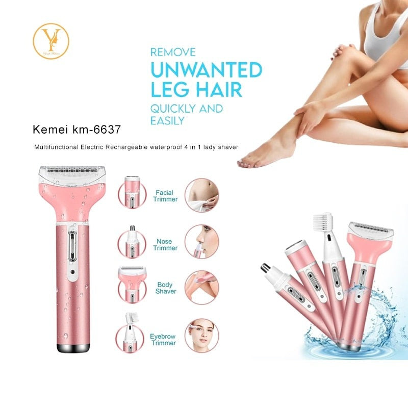 Kemei KM-6637 Multi-Functional 4-in-1 Shaver for Women